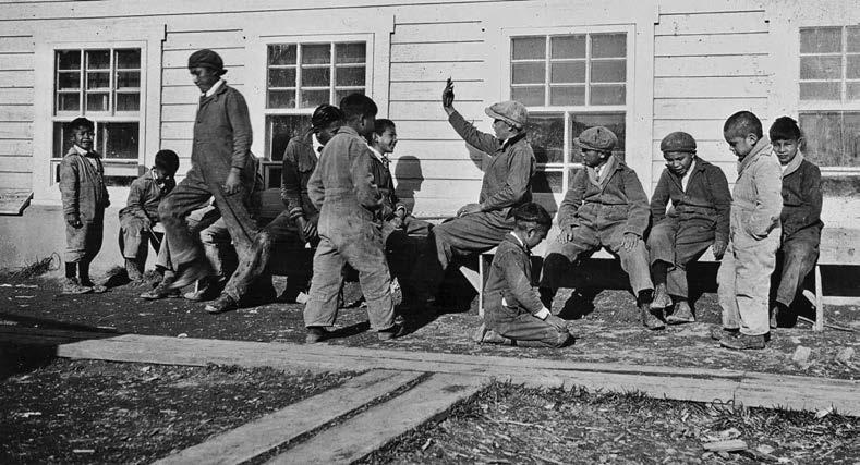 Boys at the Sioux Lookout, Ontario, school in the 1930s in their school uniforms. General Synod Archives; Anglican Church of Canada; P75-103-S7-127.